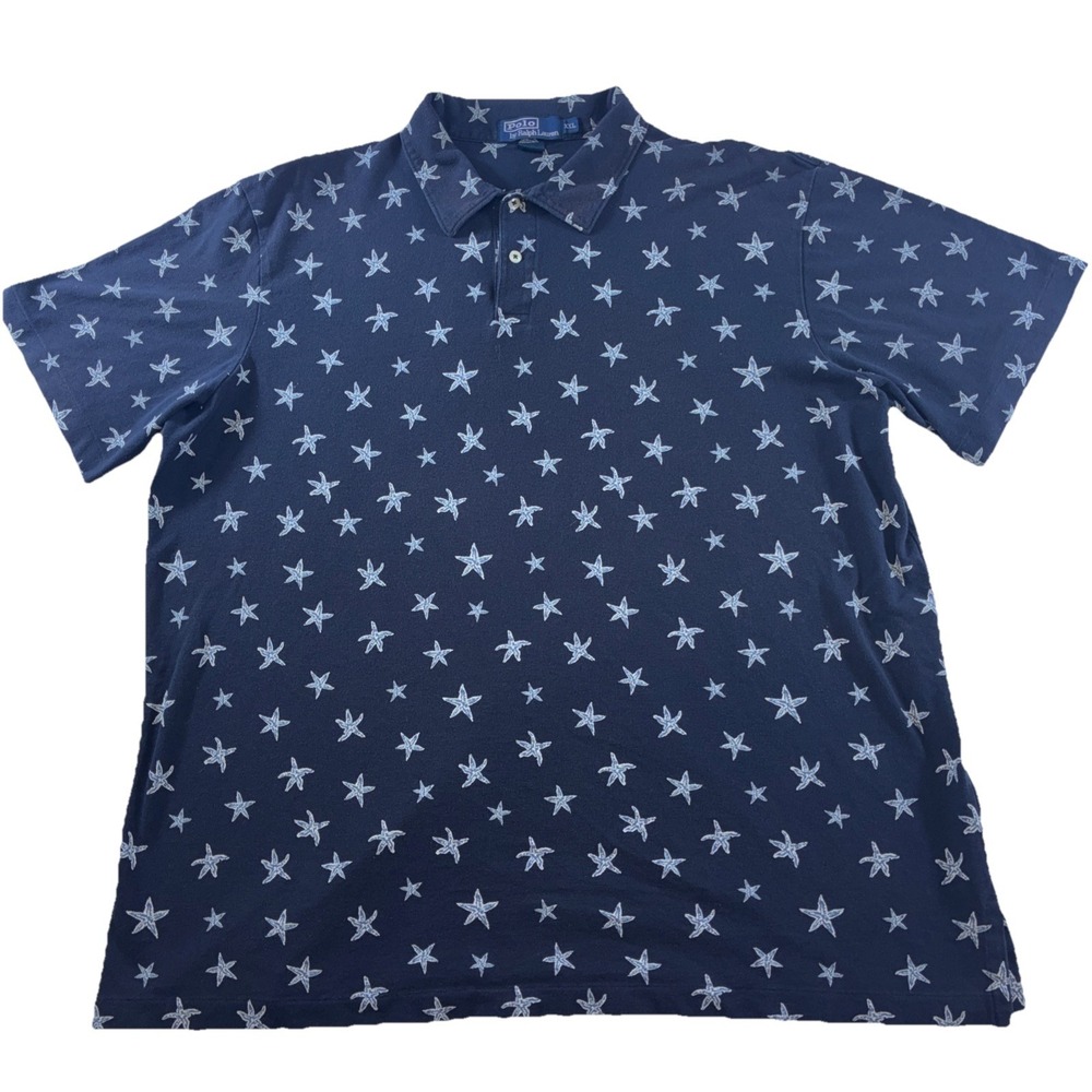 Polo Ralph Lauren Mens XXL Navy Blue Starfish Print Short Sleeve Polo Shirt